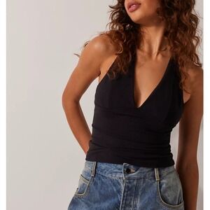NWT Free People Intimately Halter‎ Top Plunging Neckline Open Back Black S